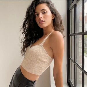 Wilfred Aritzia NWT Sicily Bustier Soft Knit Sweater Tank Heather Tannin